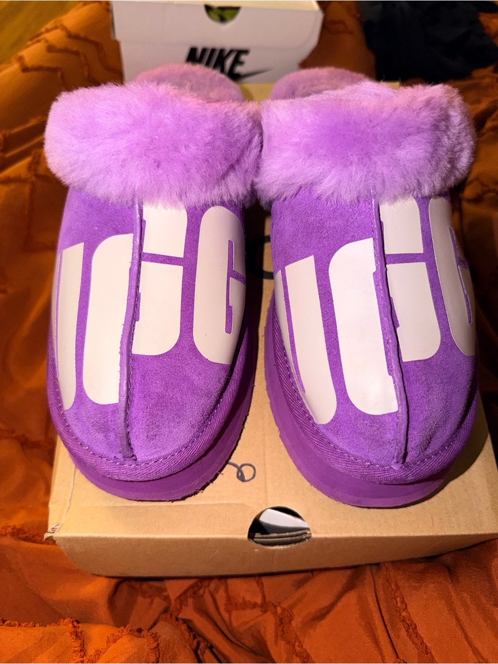 UGG Purple Suede Shearling Logo Slippers